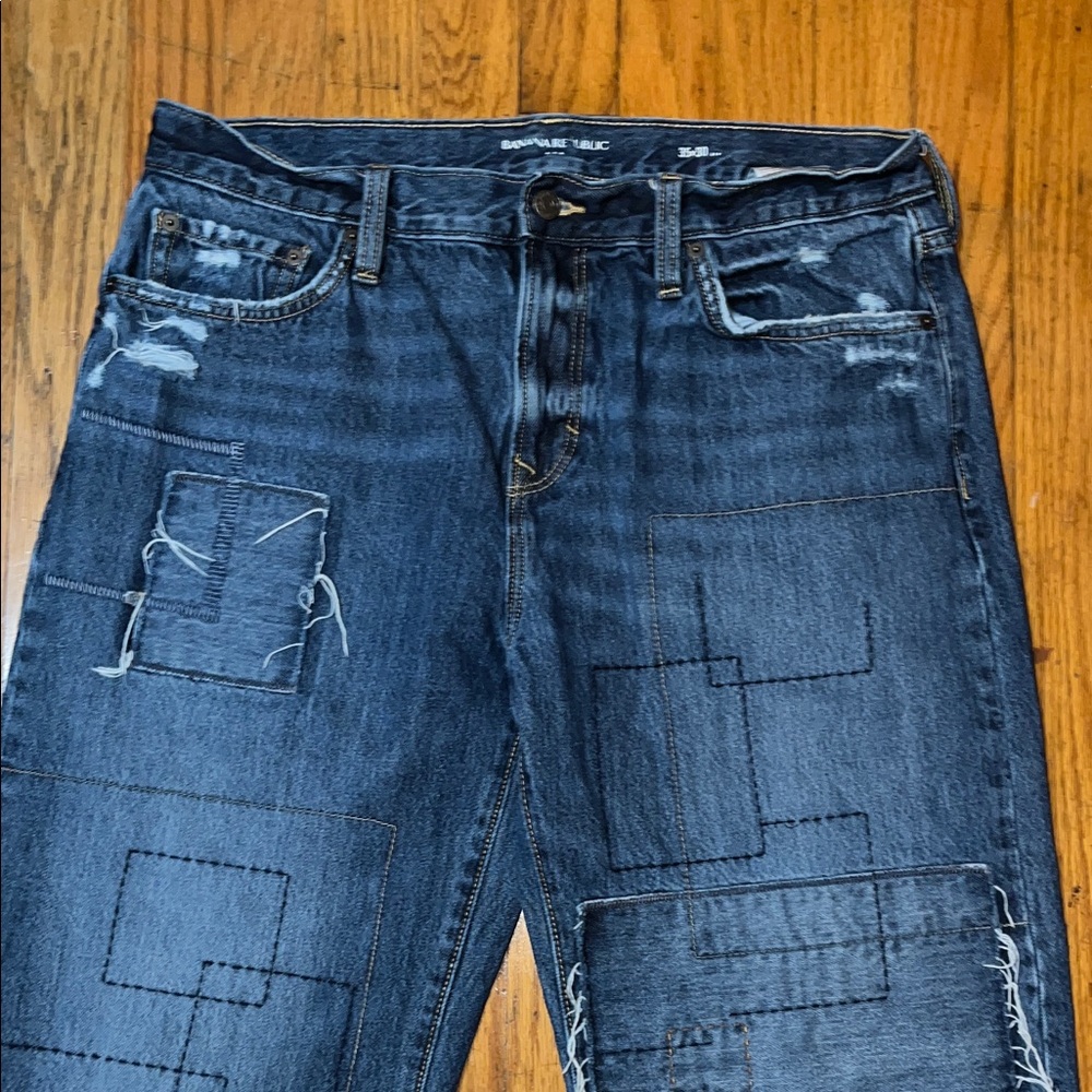 Banana Republic Patchwork Stylish Blue Denim Jean… - image 5